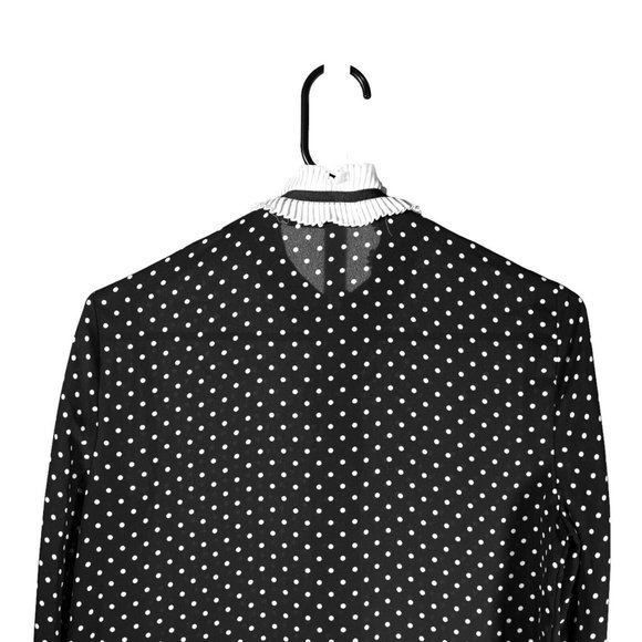 Zara Blouse Button Up Black White Polka Dot Tie Neck Pleated Coquette Top XS - Picture 7 of 9